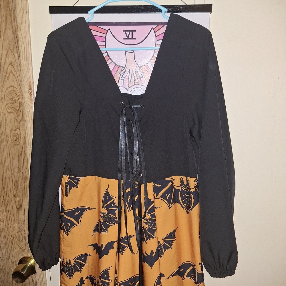 Bat Print Orange And Black Dress Size 2X By Shein - Picture 2 of 5